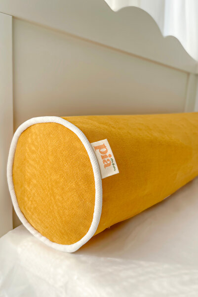 Piamom Sarı Beyaz Biyeli Fitilli Silindir Sosis Bumper Yastık