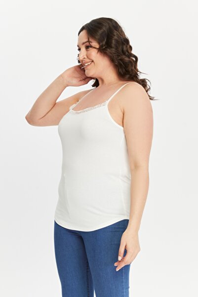 Curvy Trend Plus Size Rope Strap Lace Detailed Oval Slit Blouse