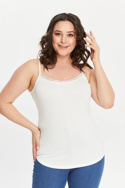 Curvy Trend Μπλούζα με λουράκι με σχοινί με δαντέλα με λεπτομέρεια με οβάλ σκίσιμο
