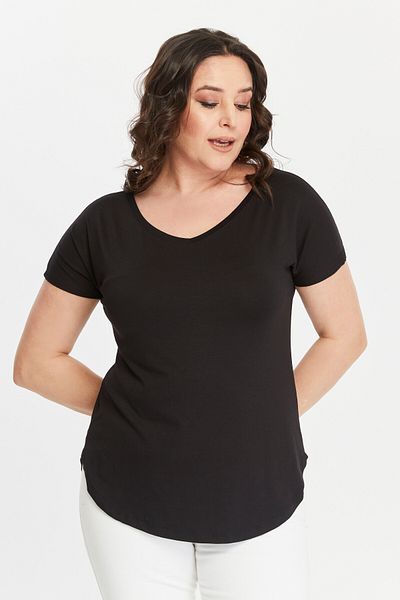 Curvy Trend Plus Size Wide V-Neck Short Sleeve Oval Slit Blouse