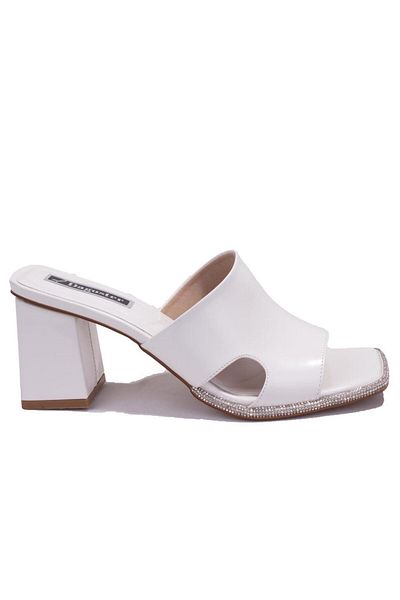DAGOSTER Dza07- 1136745 c Papuci de damă cu toc de piatră clasică din piele lăcuită albă