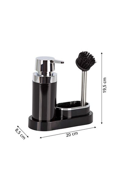 esdekor Polen Kitchen Set Black Liquid Soap Dispenser Brush Plastic 300ml 20x8,5cmx19,5cm with Sponge Chamber 1 Piece