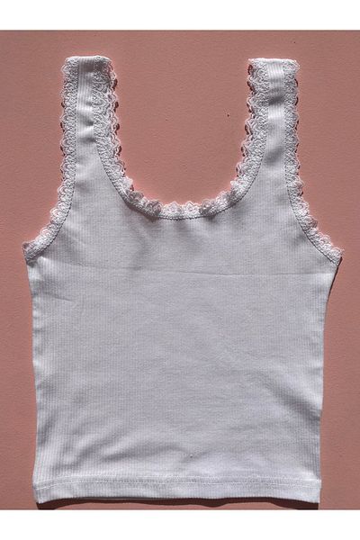 LEYNA BUTİK Women's 2 Pieces Without Pad Ribbed Camisole Fabric Wide Strap Blouse-Half Tank Top (BLACK-WHITE)