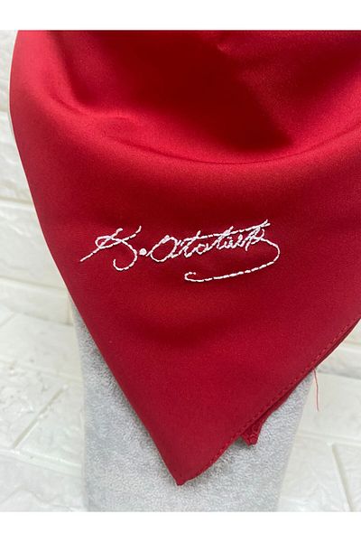 sema aksesuar Red Handmade K. Ataturk Written Plain Scarf - Bandana - April 23, October 29, August 30, 19 May