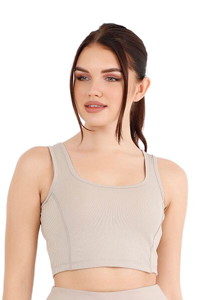 missmaral Top crop din lână, culoare piatră, pentru femei, cu textura moale, elastic și nervurat Diver 5065