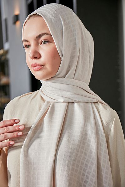 Scarf Jacquard Mini Square Chiffon Shawl - Stone -