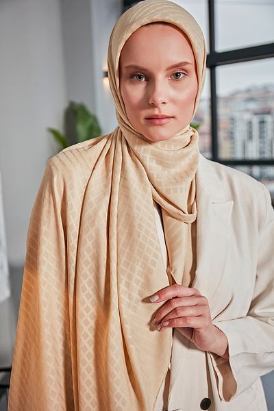 Scarf Μίνι τετράγωνο σάλι σιφόν Jacquard - Μπεζ -