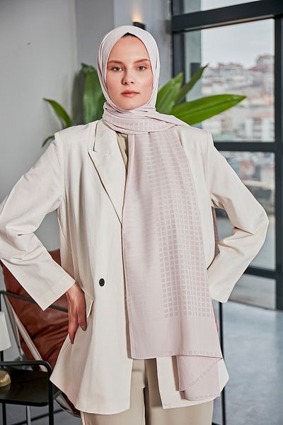 Scarf Μίνι τετράγωνο σιφόν σάλι Jacquard - Light Powder -