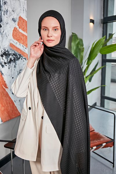 Scarf Jacquard Mini Square Chiffon Shawl - Black -