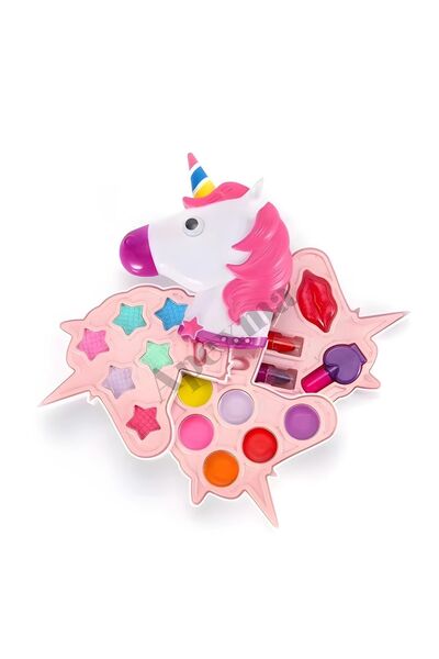 Apexma Kız Çocukları İçin Sürülebilir Unicorn Şekilli 3 Katlı Makyaj Seti - E...