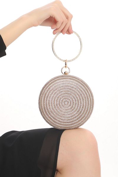 womenacs Brățară cu design brodat cu piatră circulară de culoare aurie, cu inel, rochie de seară, portofoliu