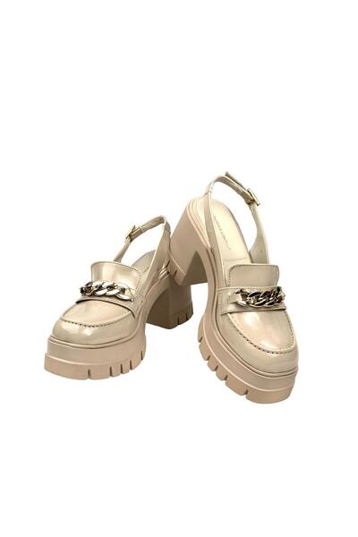 bescobel Women's Hutyam Skin Patent Leather Open Back Leopard Shoes Chain Buckle 10 cm 650