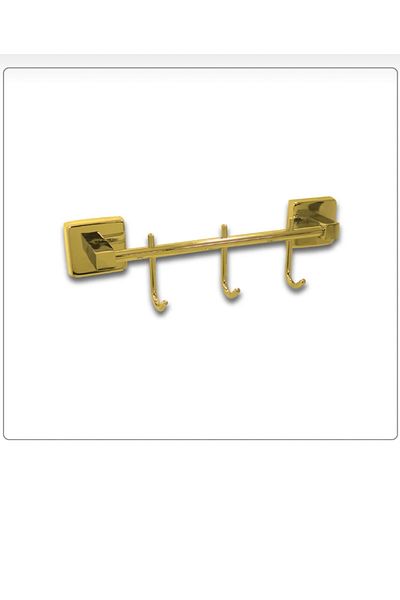İSAOĞLU YAPI Gold Robe Holder Gold Triple Hook Hanger Complete Brass Stainless Gold Bathroom Set