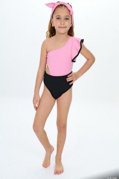 PODİUM GİYİM Νέα σεζόν Cutout Decollete Μοντέλο One Shoulder Ruffle Bandana Girls Mayokini - Μαγιό