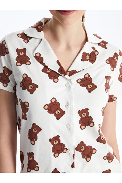 LC Waikiki Patterned Shirt Collar Short Sleeve Shorts Women's Pajamas Set