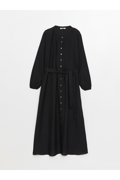 LC Waikiki Dámské košilové šaty s rovným výstřihem a dlouhým rukávem