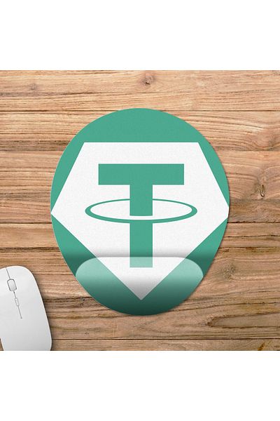 Pixxa Tether Coin Kryptocurrency - لوحة ماوس مع دعم للمعصم موديل 2 بيضاوي