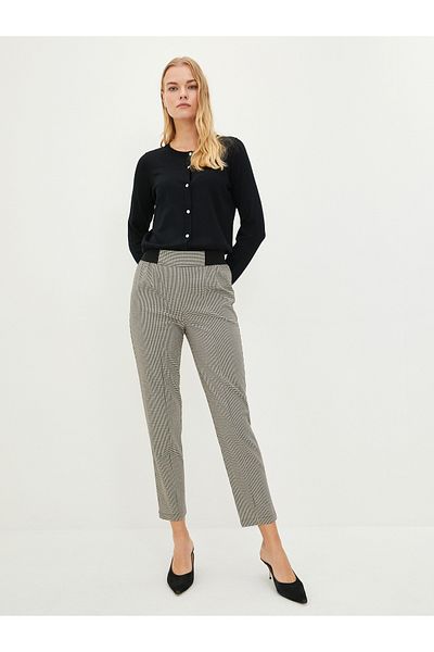 LC Waikiki Slim Fit Plaid Women's Trousers with Elastic Waist