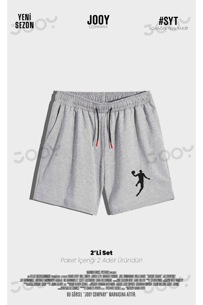 Jooy Company Erkek Basketball Player Baskılı Penye Şort Siyah Ve Gri İkili Set