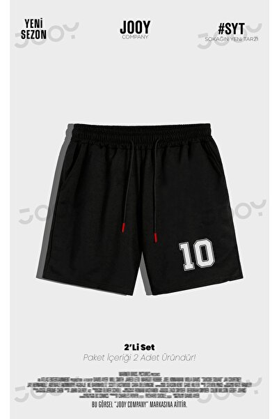 Jooy Company Erkek 10 Numara Baskılı Penye Şort Siyah Ve Gri İkili Set