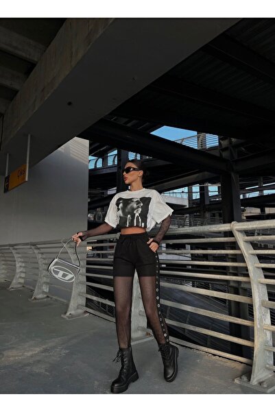 LB Laluna Butik Γυναικείο διχτυωτό παντελόνι με ψηλόμεσο μάτι