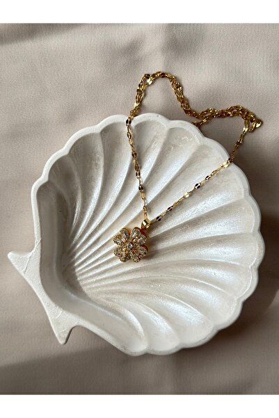 Çelik Taşlı Çarklı Yonca Kolye