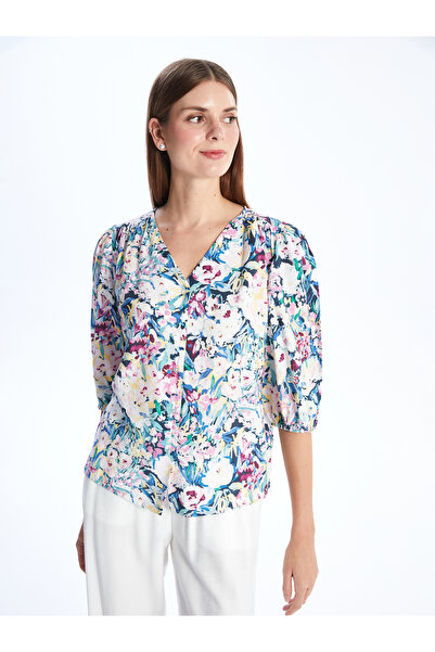 LC Waikiki Dámská halenka s květinovým vzorem a výstřihem do V