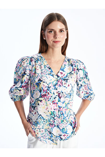 LC Waikiki Dámská halenka s květinovým vzorem a výstřihem do V