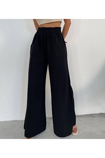 Genel Markalar İspanyol Paça Beli Lastikli Gabardin Kumaş Kadın Pantolon