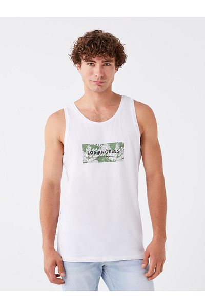 LC Waikiki Bedrucktes, ärmelloses Herren-T-Shirt aus gekämmter Baumwolle mit Rundhalsausschnitt