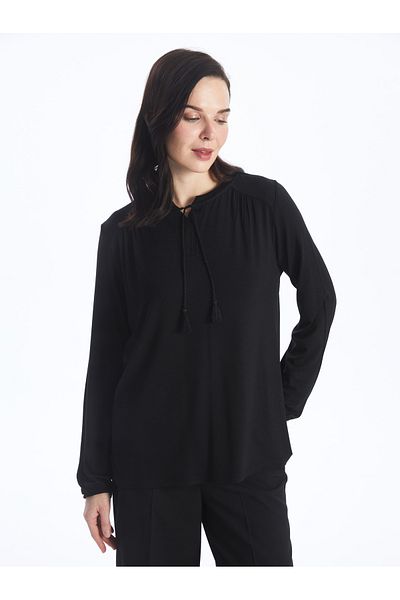 LC Waikiki Women's Blouse - Straight Long Sleeve, Tie-Up Collar