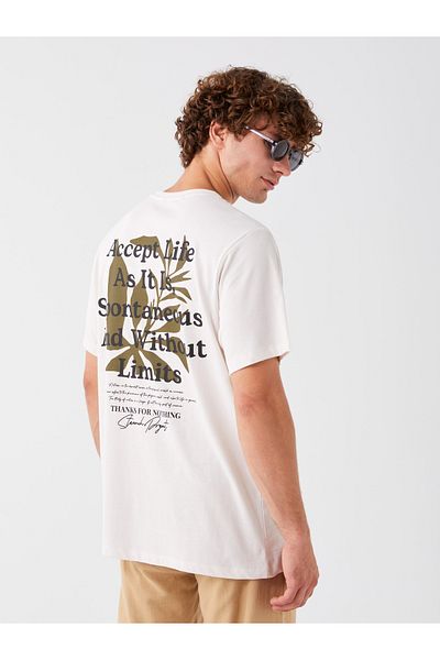 LC Waikiki T-shirt męski z czesanej bawełny z nadrukiem – okrągły dekolt, krótki rękaw