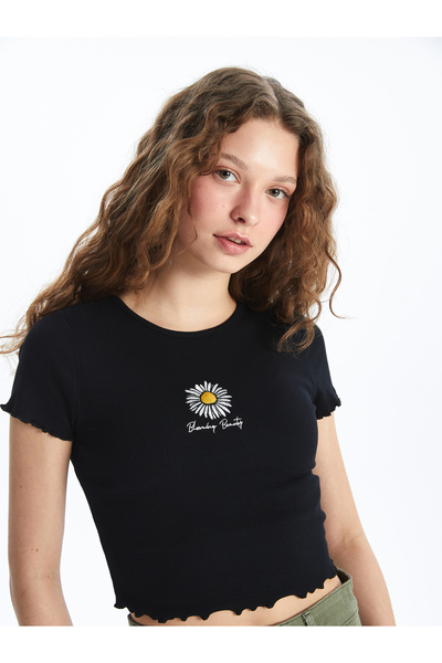 LC Waikiki Dámské triko s vyšívaným krátkým rukávem s krátkým rukávem