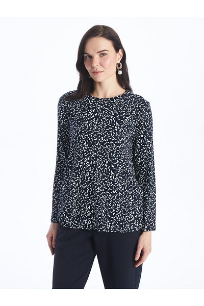LC Waikiki Patterned Long Sleeve Crew Neck Women's T-Shirt