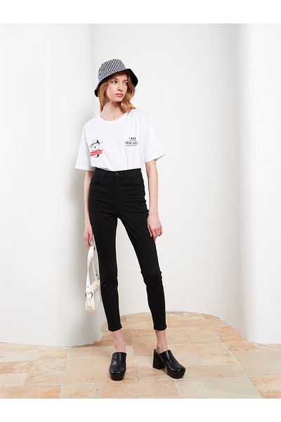 LC Waikiki Damen-Rodeo-Jeanshose mit hoher Taille, Super Skinny Fit und Taschendetail