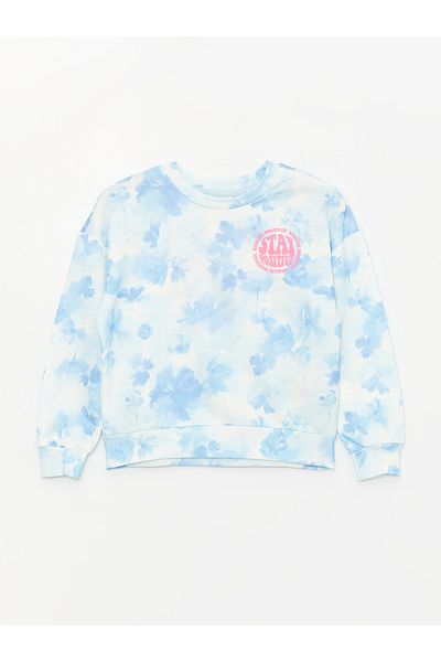 LC Waikiki Gemustertes Langarm-Sweatshirt und Jogginghose für Mädchen mit Rundhalsausschnitt