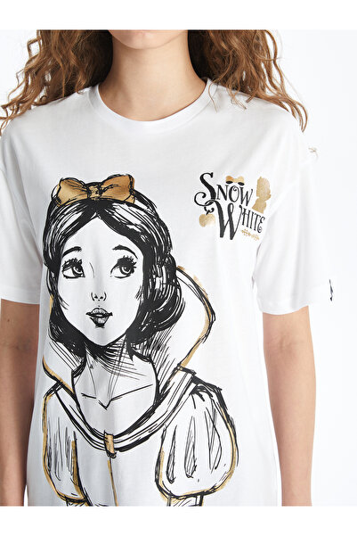 LC Waikiki Damski T-shirt z krótkim rękawem, bawełniany, z okrągłym dekoltem i nadrukiem w kształcie księżniczki