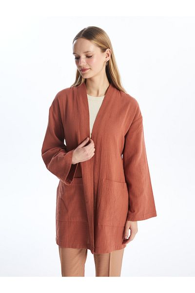 LC Waikiki Einfarbiger langärmliger Damen-Kimono mit Schalkragen