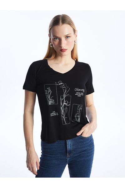 LC Waikiki V-Neck Printed Short Sleeve Women's T-Shirt