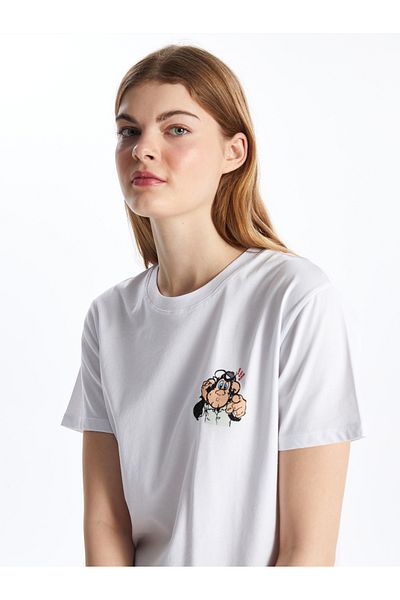 LC Waikiki Dámské tričko s krátkým rukávem s krátkým rukávem a nostalgickým potiskem opic od Crew Neck