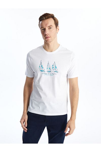 LC Waikiki Bedrucktes Herren-T-Shirt aus gekämmter Baumwolle – Rundhalsausschnitt, kurze Ärmel