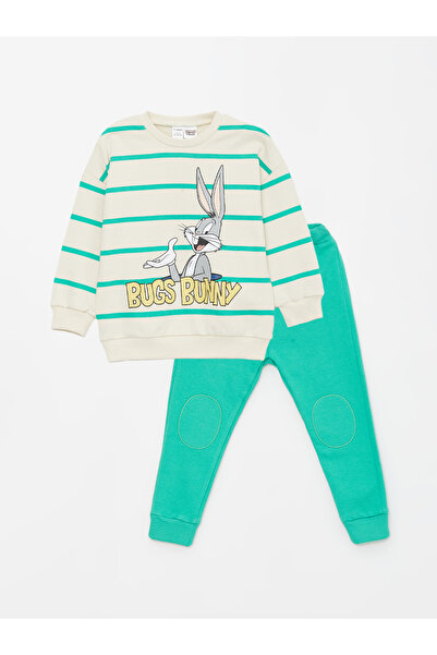 LC Waikiki Crew Neck hosszú ujjú Bugs Nyuszi nyomott kisfiú pulóver és nadrág 2 részes