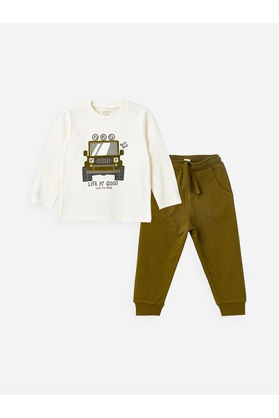 LC Waikiki Crew Neck Long Sleeve Baby Boy T-Shirt and Sweatpants 2-Piece