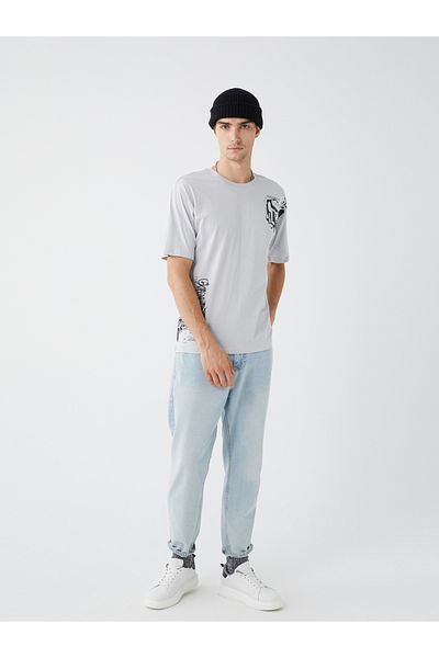LC Waikiki Bedrucktes Herren-T-Shirt aus gekämmter Baumwolle – Rundhalsausschnitt, kurze Ärmel