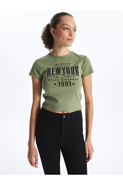 LC Waikiki Γυναικείο κοντομάνικο μπλουζάκι με στάμπα με λαιμόκοψη