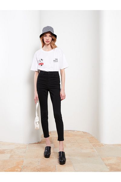 LC Waikiki Damen-Rodeo-Jeanshose mit hoher Taille, Super Skinny Fit und Taschendetail