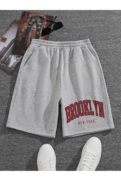 BEETON Βαμβακερό χτενισμένο σορτς Brooklyn - Κοντό με γκρι στάμπα χωρίς κορδόνι