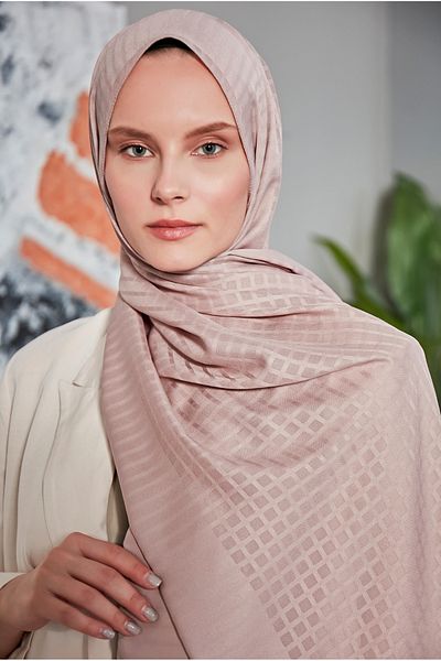 Scarf Jacquard Mini Square Chiffon Shawl - Mink -