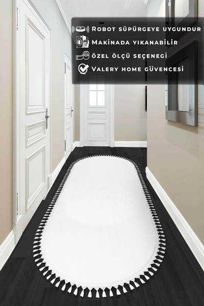 Valery Home Vl Oval Comfort Ponpon Saçaklı Peluş Yolluk Beyaz