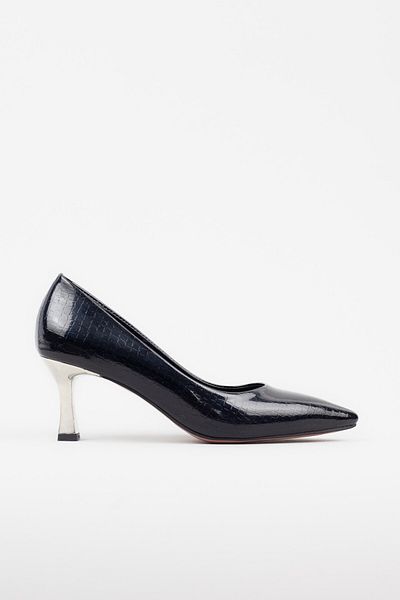 Adım Adım Women's Black Patent Leather Stylish Classic Heeled Shoes